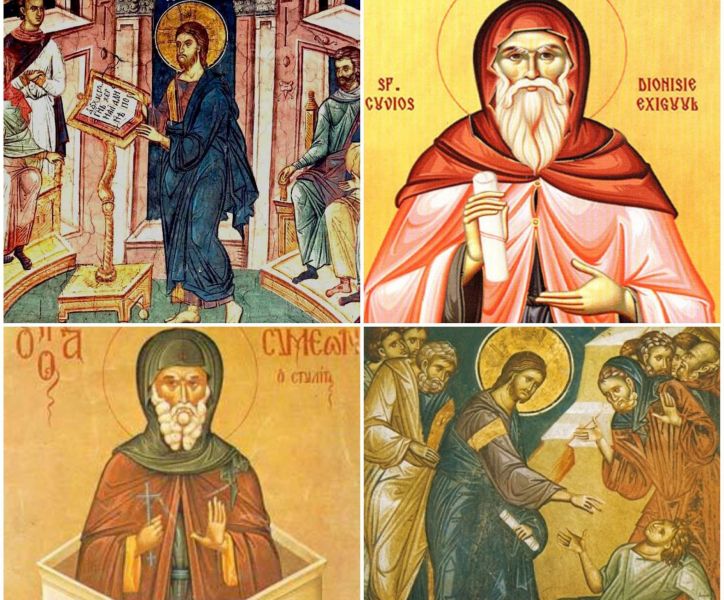 Hristos invățând in templu; Sf. Cuv. Dionisie Exiguul; Sf. Cuv. Simeon Stâlpniculș Vindecarea lunaticului