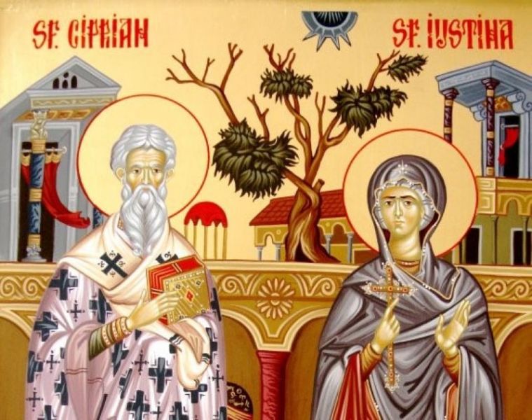 Sf. Sfințit Mc. Ciprian; Sf. Mc. Iustina fecioara (†304) - foto preluat de pe ziarullumina.ro