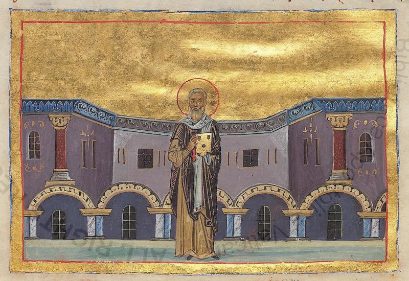 Sf. Ier. Amfilohie, episcopul Iconiei (Menologiul lui Vasile al II-lea) - foto preluat de pe ro.orthodoxwiki.org