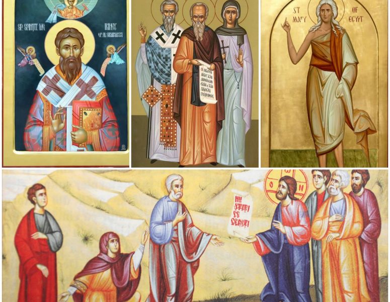 Sf. Sfinţit Mc. Irineu, episcop de Sirmium; Sf. Ier. Eutihie, patriarhul Constantinopolului; Sf. Cuv. Grigore Sinaitul şi Platonida; Sf. Cuv. Maria Egipteanca; Cererea fiilor lui Zevedeu