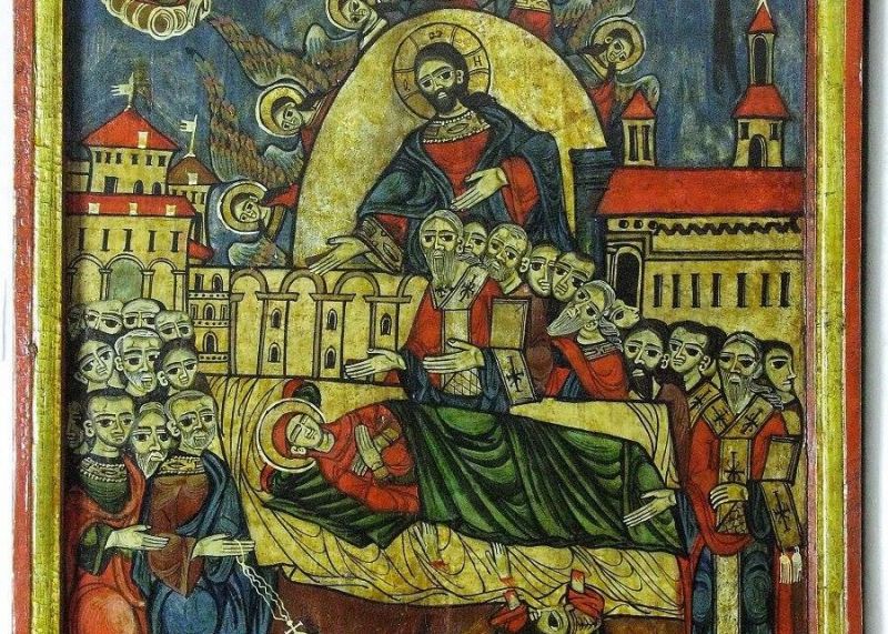 Icoană pe lemn cu tema „Adormirea Maicii Domnului”, datare prima jumătate a secolului al XIX-lea, Valea Sebeşului, Transilvania - Colecția Muzeului Național al Țăranului Român, categoria jurică Tezaur - foto preluat de pe www.facebook.com/MuzeulTaranului