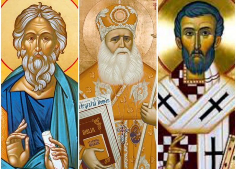 †) Sf. Ap. Andrei, cel întâi chemat, Ocrotitorul României; †) Sf. Ier. Andrei Şaguna, mitropolitul Transilvaniei; Sf. Ier. Frumentie, episcopul Etiopiei