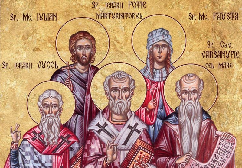 Sf. Ier. Vucol, episcopul Smirnei, și Fotie, patriarhul Constantinopolului; Sf. Cuv. Varsanufie cel Mare şi Ioan din Gaza - foto preluat de pe ziarullumina.ro