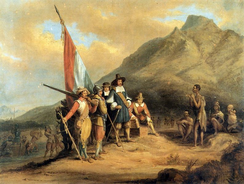 Jan van Riebeeck şi coloniştii olandezii ajungând în golful Table Bay în 1652 - foto preluat de pe ro.wikipedia.org